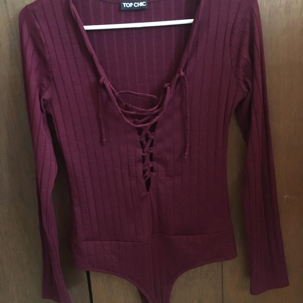 Maroon Lace Up Bodysuit